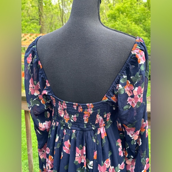 Abercrombie & Fitch navy floral babydoll sweetheart neckline flowy dress NWT LT - Picture 6 of 8